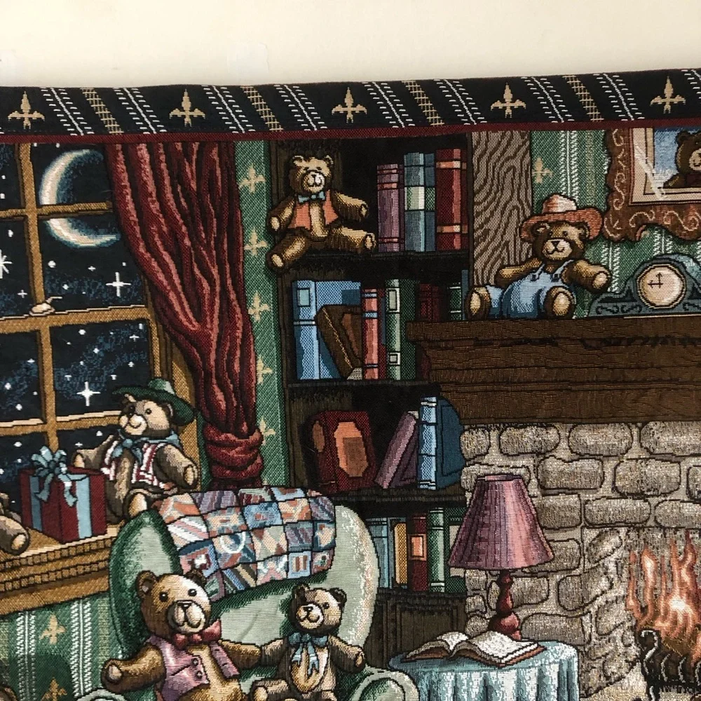 The Bear Den Vintage Tapestry Wall Hanging Cottagecore Cabin Nursery Made in USA